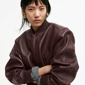 H&M Studio 2026 Women's Burgundy Leather Jacket